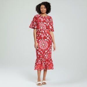 Rhode X Target Plus Size 22 Zinnia Floral Bell Sleeve Linen Blend MIDI Dress EUC